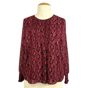 NWT Michael Kors XXL Red Snake Print Round Neck Pleated Front Top Edgy Chic
